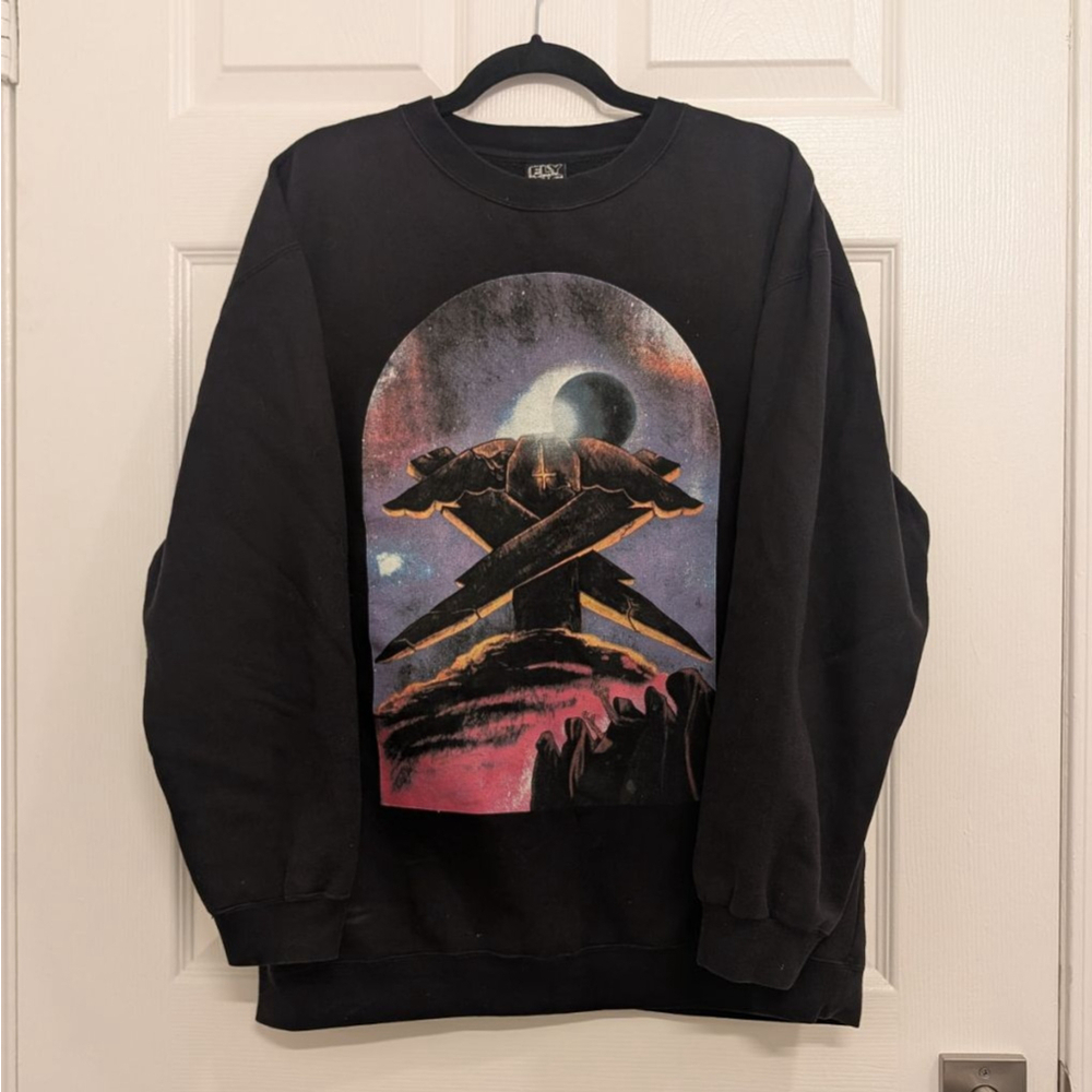 Men's Flying Coffin Black Multicolor Graphic crewneck Sweatshirt L